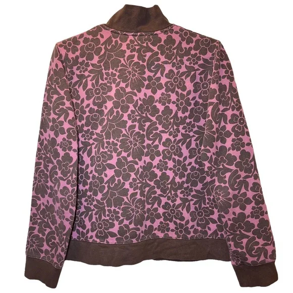 Boden Jacket Sz Large Zip Up Fabric Floral Pink Brown Center Pocket - Picture 2 of 8